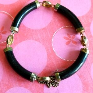 Vintage bracelet Chinese panel for repair, repurpose upcycle black gold tone